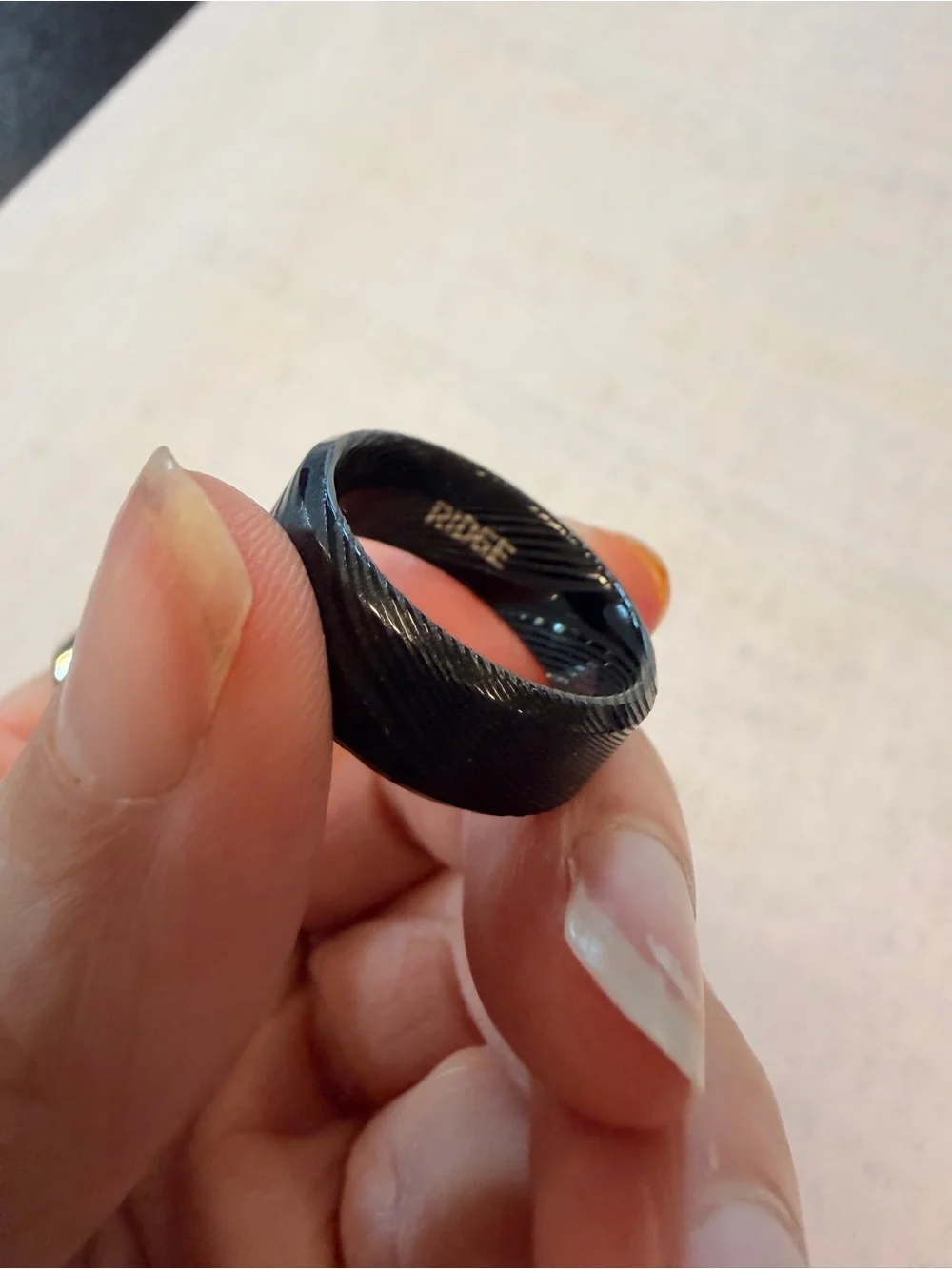 Ridge Damascus Steel Ring – Black – Men’s Wedding Band